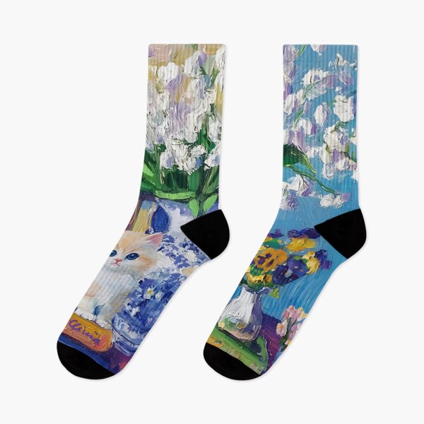 Item preview, Grandmillennial art, Ginger kitten and Lillies of the valley designed and sold by SophieClimaArt.
