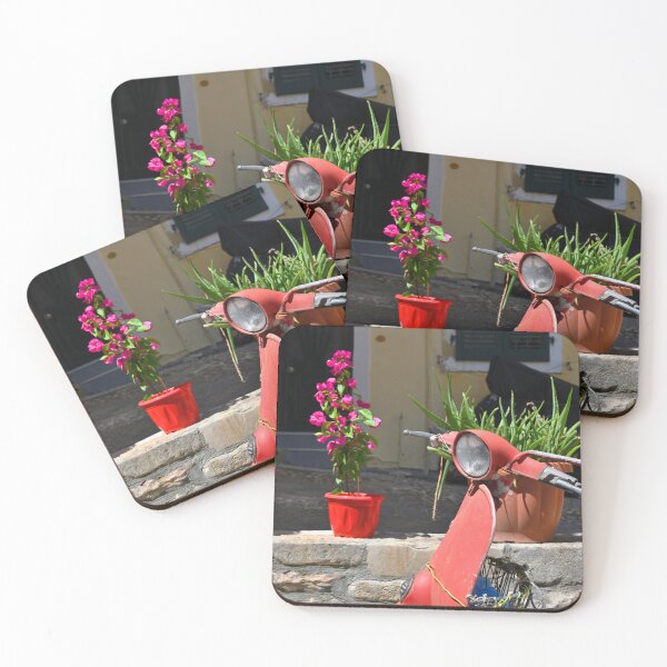 Item preview, Corfu island, Greece, Vintage red scooter and flowers designed and sold by studio838.