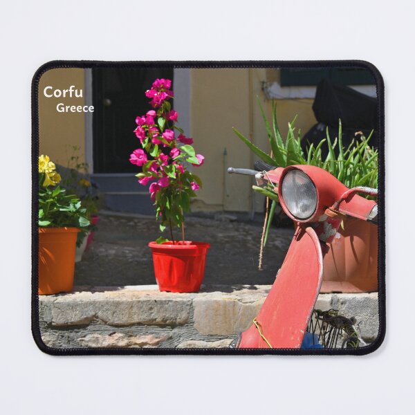 Item preview, Corfu island, Greece, Vintage red scooter and flowers designed and sold by studio838.