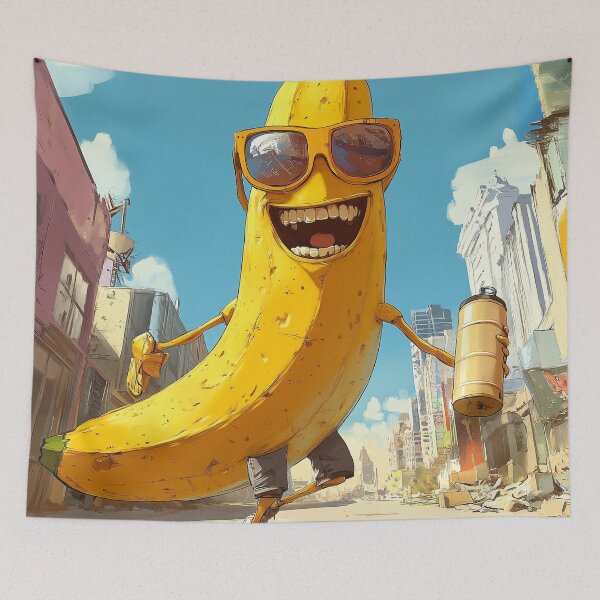 Item preview, Laughing banana with sunglasses in the city designed and sold by Majorprint.