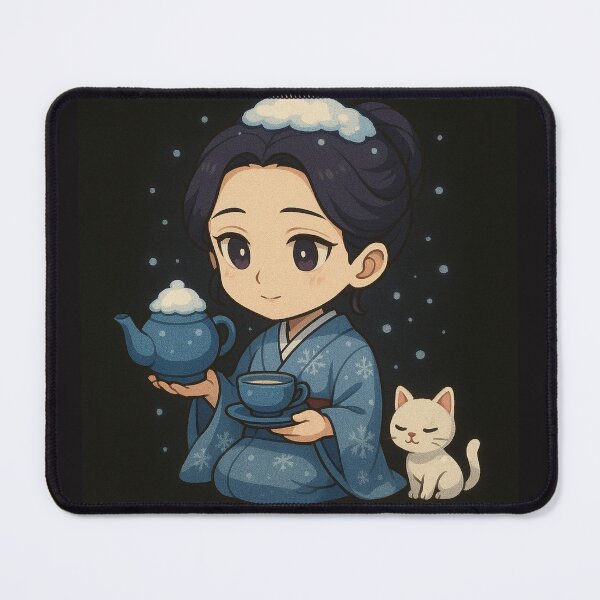 Item preview, Tamayo Winter Tea Time – Chibi Elegant Kimono & Snowy Cat Scene designed and sold by ColorSplash123.