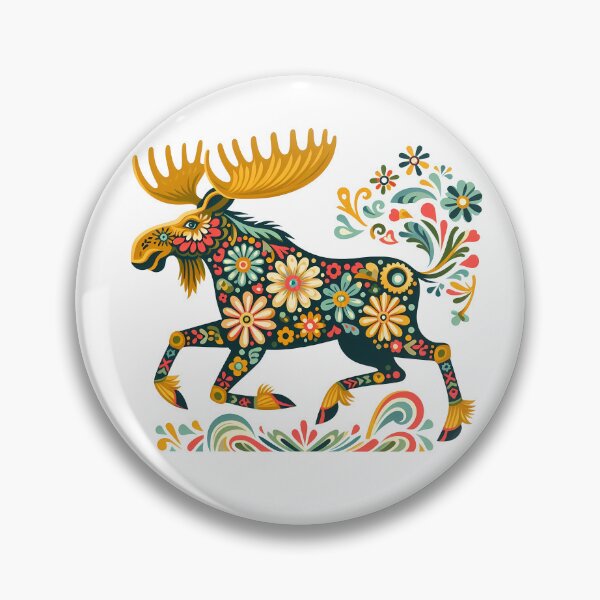 Item preview, Scandinavian Folk Art Lively Running Moose by heidiannemorris © designed and sold by FOLK ART FUSION by heidiannemorris.