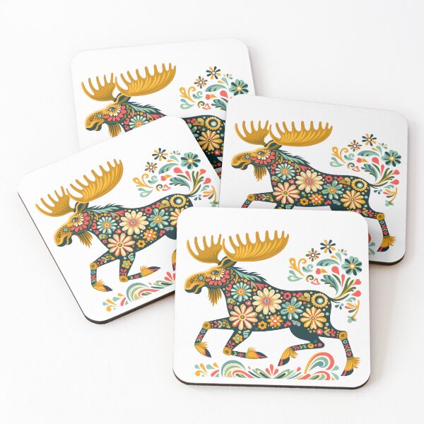 Item preview, Scandinavian Folk Art Lively Running Moose by heidiannemorris © designed and sold by FOLK ART FUSION by heidiannemorris.