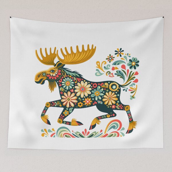 Item preview, Scandinavian Folk Art Lively Running Moose by heidiannemorris © designed and sold by FOLK ART FUSION by heidiannemorris.