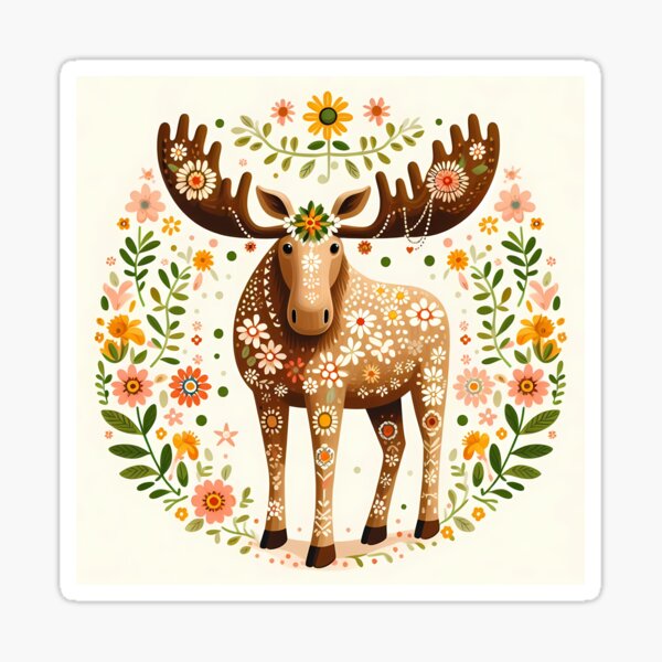 Item preview, Scandinavian Folk Art Charming Standing Moose by heidiannemorris © designed and sold by FOLK ART FUSION by heidiannemorris.