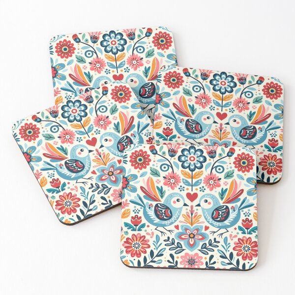 Item preview, Scandinavian Folk Art Charming Love Birds and Flowers by heidiannemorris © designed and sold by FOLK ART FUSION by heidiannemorris.