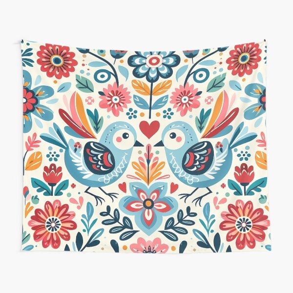 Item preview, Scandinavian Folk Art Charming Love Birds and Flowers by heidiannemorris © designed and sold by FOLK ART FUSION by heidiannemorris.