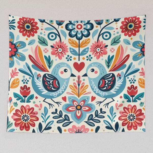 Item preview, Scandinavian Folk Art Charming Love Birds and Flowers by heidiannemorris © designed and sold by FOLK ART FUSION by heidiannemorris.
