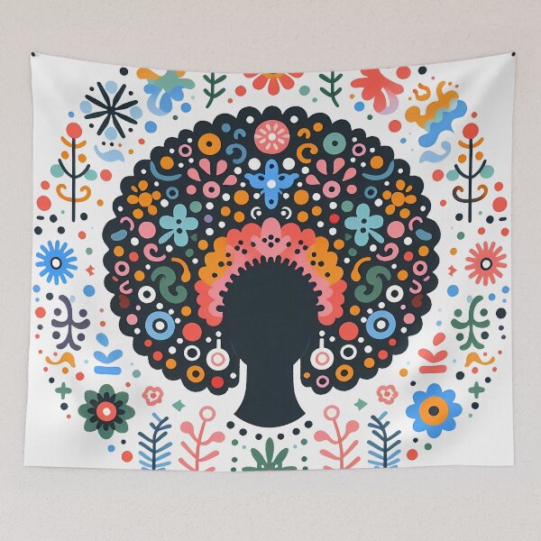 Item preview, Scandinavian Folk Art Vibrant Afro Silhouette by heidiannemorris © designed and sold by FOLK ART FUSION by heidiannemorris.