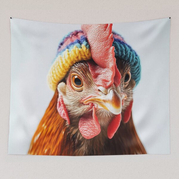 Item preview, Portrait of a rooster with knitted hat designed and sold by haroulita.