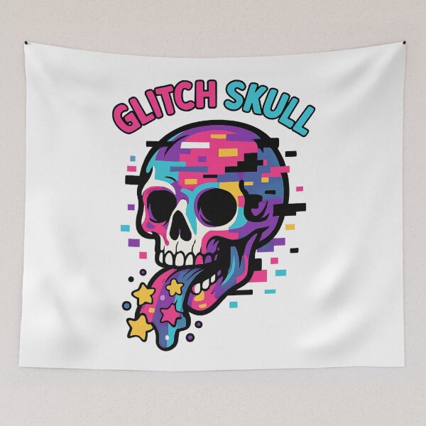 Item preview, Glitch Skull Vomiting Stars – Colorful Pixel Art Skeleton – Digital Chaos Design designed and sold by VIBE CRAFT STUDIO.