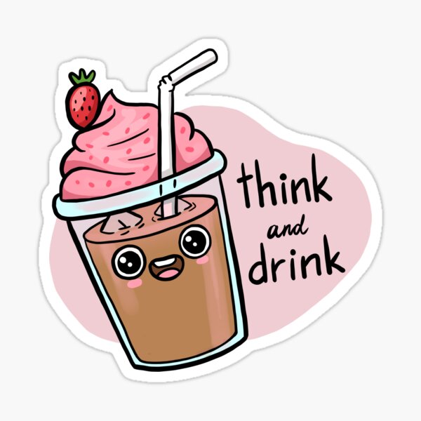 Item preview, Cute Strawberry Iced Coffee Cup – Think and Drink Quote – Aesthetic Kawaii Drink Print designed and sold by Tattyarts.