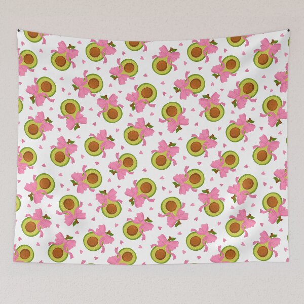 Item preview, cute avocados and pink coquette bows and scattered pink hearts background pattern designed and sold by artgeige.