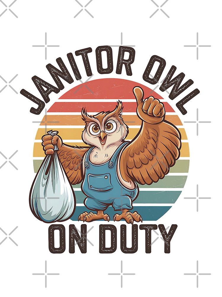 Thumbnail 3 of 3, Drawstring Bag, Janitor Owl On Duty Funny Work Mascot designed and sold by Taans-Creation.