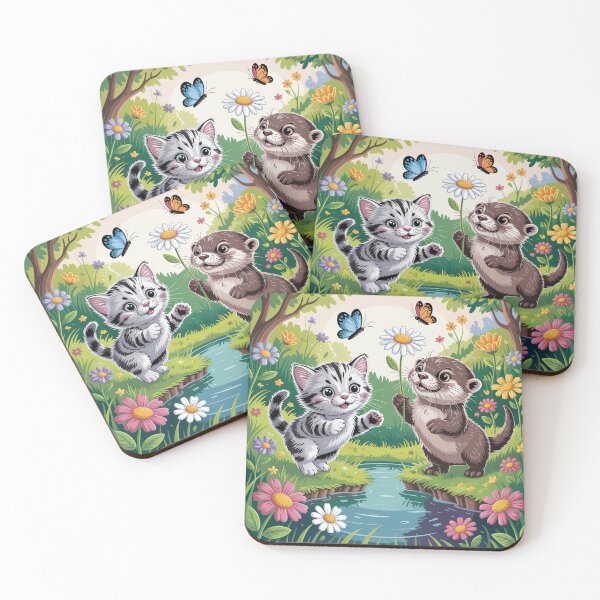 Item preview, Kitten and otter near the pond. designed and sold by Lilashakti ⭐️ ⭐️ ⭐️ ⭐️ ⭐️.