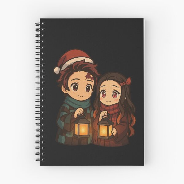 Item preview, Chibi Tanjiro y Nezuko con faroles navideños | Linda escena de anime invernal designed and sold by ColorSplash123.