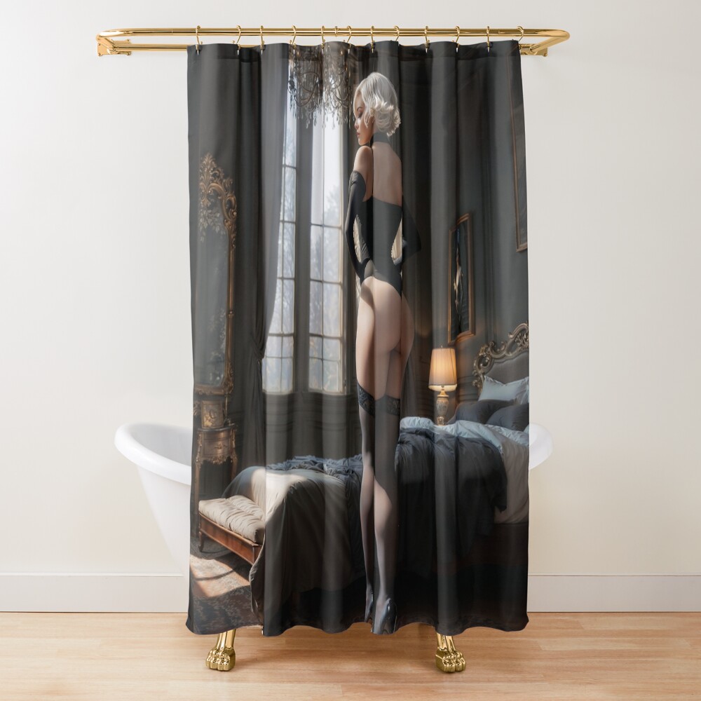 Baroque Style Portrait Of The Sumptuous Kallia Cassia In Black Lingerie AI Concept Art by Xzendor7 | A Sunlit Beauty 3 Baroque Style Portrait Of The Sumptuous Kallia Cassia In Black Lingerie Alluring AI Concept Art by Xzendor7 Decorative Art Print Shower Curtain