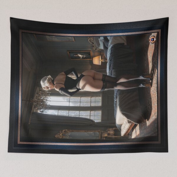 Item preview, Baroque Style Portrait Of The Sumptuous Kallia Cassia In Black Lingerie Alluring AI Concept Art by Xzendor7 designed and sold by Xzendor7 Digital Art Creations.