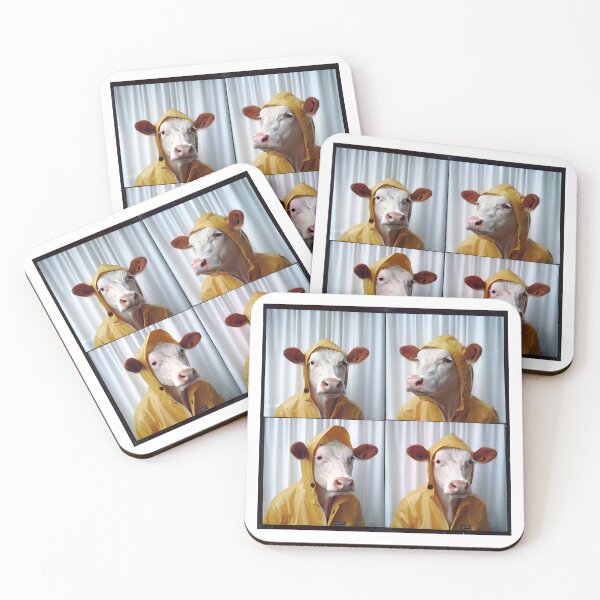 Item preview, Funny Cow in Raincoat – Quirky Animal Photobooth Art for Cow Lovers designed and sold by RockFireMerch.