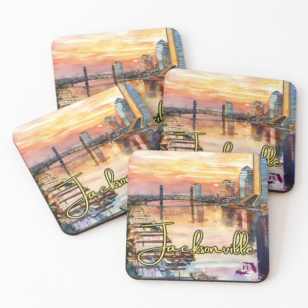 Item preview, Jacksonville Florida Skyline Watercolor Print designed and sold by TuncGK.