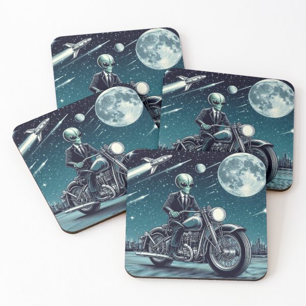 Item preview, an alien riding an old motorcycle in space designed and sold by Dogandesighn.