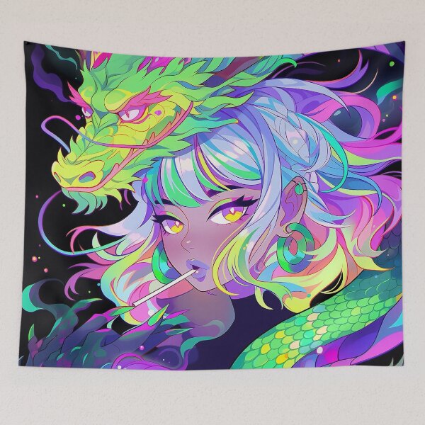 Item preview, Neon Dragon Queen with Electric Gaze designed and sold by bubblegoth.