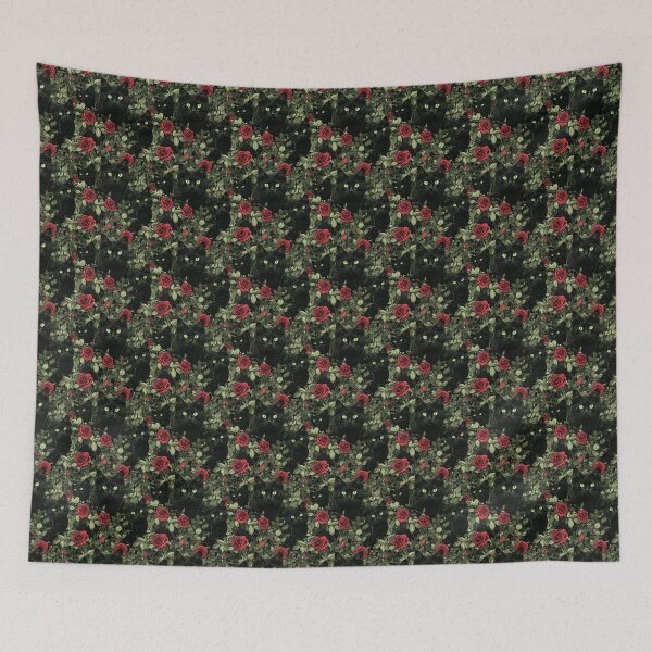 Item preview, Black Cat Bewitching Eyes & Flowers designed and sold by MidArtForge.