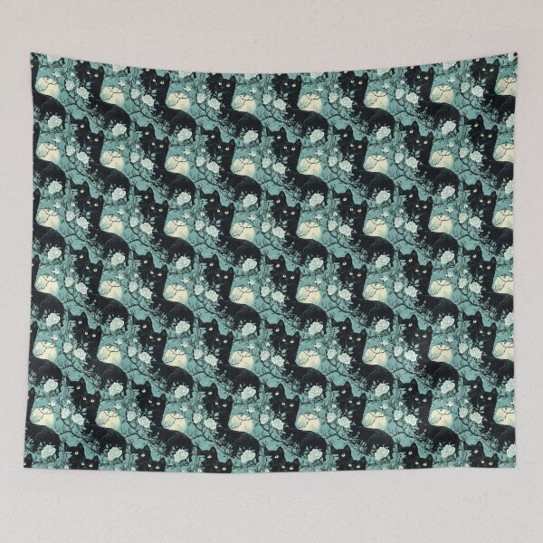 Item preview, Black Cat Bewitching Eyes & Flowers designed and sold by MidArtForge.