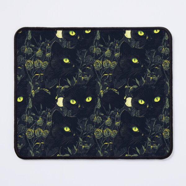 Item preview, Black Cat Bewitching Eyes & Flowers designed and sold by MidArtForge.