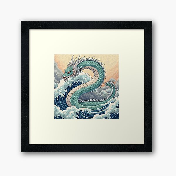Aperçu de l'œuvre Une peinture dynamique de style ukiyoe représentant un dragon chevauchant une vague. créée et vendue par MiW deigns.