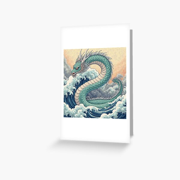 Item preview, A dynamic ukiyoe-style painting of a dragon riding a wave. designed and sold by MiW deigns.