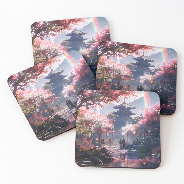 Item preview, Oriental Temple at sunrise with Cherry Blossoms lake in China - Chinese art designed and sold by TheArtistOf2022.