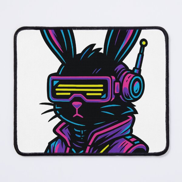 Artikelvorschau, Cyberpunk Bunny – Neon Futuristisches Kaninchen mit Visier – Synthwave Tech Animal entworfen und verkauft von VIBE CRAFT STUDIO.