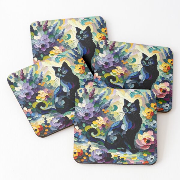 Item preview, Abstract Painting of a Black Cat Surrounded by Colorful Flowers designed and sold by Keirnyx.