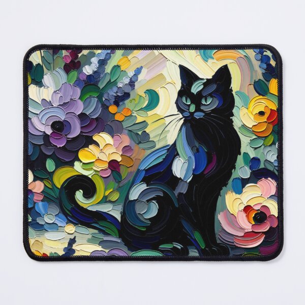 Item preview, Abstract Painting of a Black Cat Surrounded by Colorful Flowers designed and sold by Keirnyx.