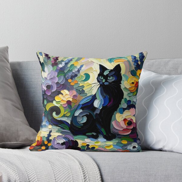 Item preview, Abstract Painting of a Black Cat Surrounded by Colorful Flowers designed and sold by Keirnyx.