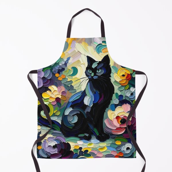 Item preview, Abstract Painting of a Black Cat Surrounded by Colorful Flowers designed and sold by Keirnyx.