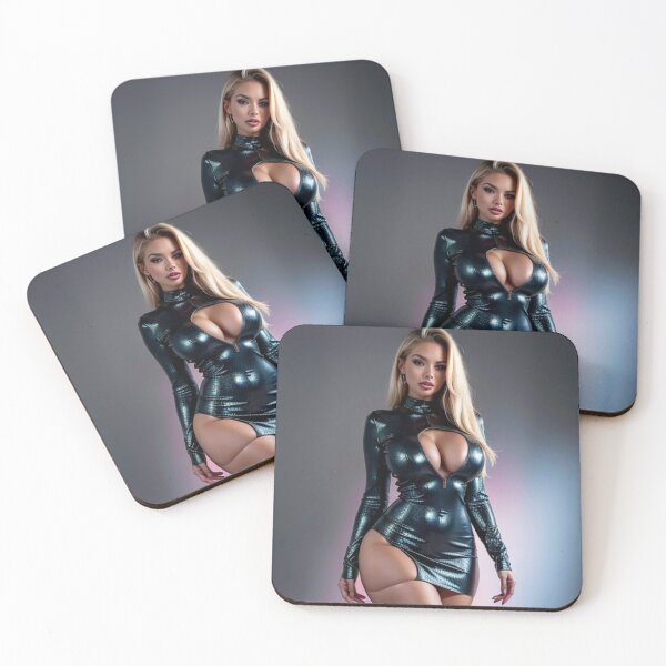 Item preview, Curvy Blonde in Tight Leather Dress designed and sold by MissSaylor.