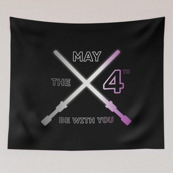 Item preview, May the 4th Be With You, Asexual pride flag graphic, Lightsaber Rainbow colors and text graphic, May the Fourth, Space,  designed and sold by PrideBeProud.