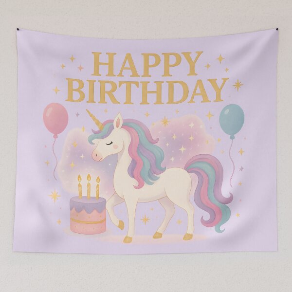 Item preview, Magical Unicorn Happy Birthday Design – Pastel Fantasy Art with Gold Glitter Text, Balloons & Cake | Cute Girls Birthday Card designed and sold by WAUZ.