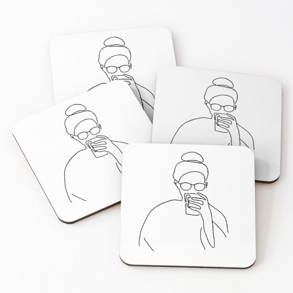 Item preview, Woman with glasses drinking from tea cup designed and sold by OneLineWithin.