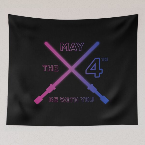 Item preview, May the 4th Be With You, Bisexual pride flag graphic, Lightsaber Rainbow colors and text graphic, May the Fourth, Space,  designed and sold by PrideBeProud.