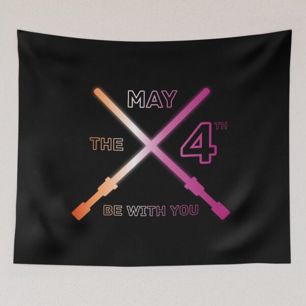 Item preview, May the 4th Be With You, Lesbian pride flag graphic, Lightsaber Rainbow colors and text graphic, May the Fourth, Space,  designed and sold by PrideBeProud.