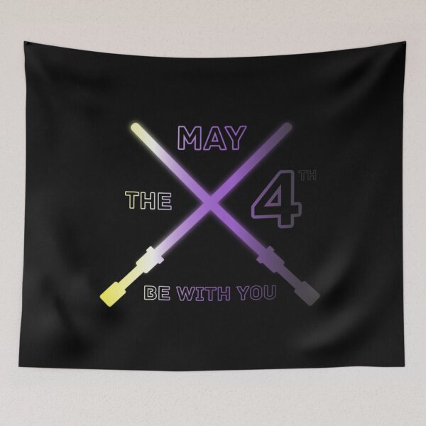 Item preview, May the 4th Be With You, Nonbinary pride flag graphic, Lightsaber Rainbow colors and text graphic, May the Fourth, Space,  designed and sold by PrideBeProud.
