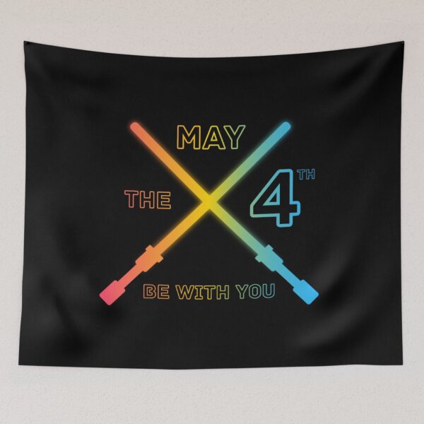 Item preview, May the 4th Be With You, Pansexual pride flag graphic, Lightsaber Rainbow colors and text graphic, May the Fourth, Space,  designed and sold by PrideBeProud.