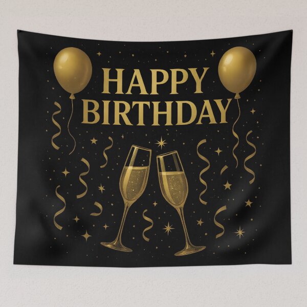 Item preview, Elegant Black & Gold Happy Birthday Design – Champagne Glasses, Balloons & Confetti | Classy Milestone Party Card Art designed and sold by WAUZ.