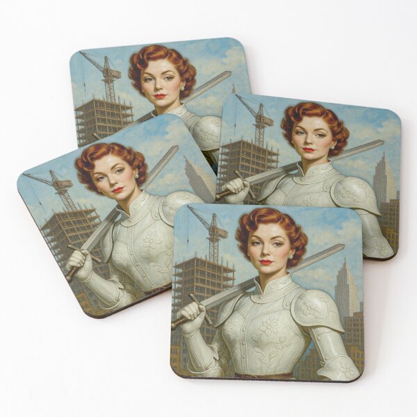 Item preview, Vintage 1950s Armored Lady - Retro Warrior Queen — 1950s Elegance in White Armor designed and sold by DibujandoPorfa.