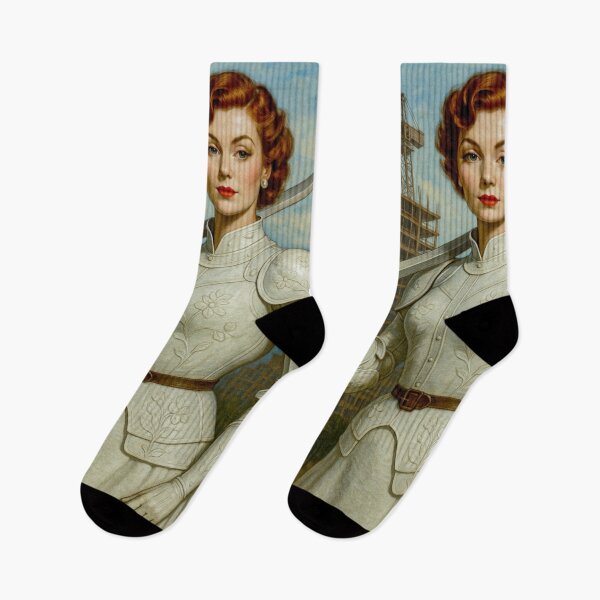 Item preview, Vintage 1950s Armored Lady - Retro Warrior Queen — 1950s Elegance in White Armor designed and sold by DibujandoPorfa.