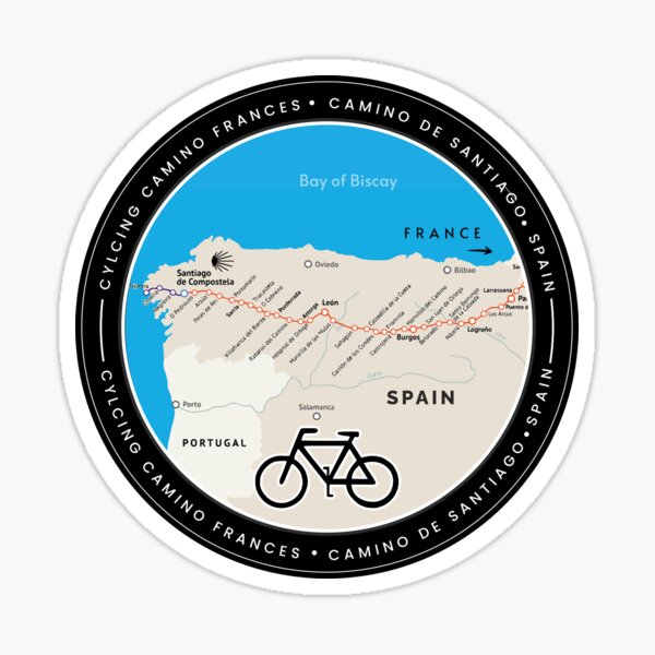 Artikel-Vorschau von Radfahren Camino de Santiago Frances - Karte Route Camino Frances, Hemd oder Aufkleber, designt und verkauft von designkb.