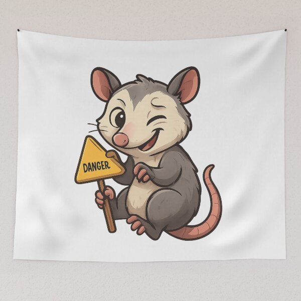 Item preview, Winking Opossum Holds Danger Sign Cute and Mischievous designed and sold by Analog-attire.